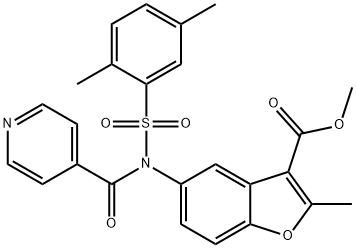 methyl 5-[[(2,5-dimethylphenyl)sulfonyl](isonicotinoyl)amino]-2-methyl-1-benzofuran-3-carboxylate Struktur