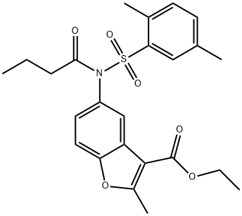 ethyl 5-{butyryl[(2,5-dimethylphenyl)sulfonyl]amino}-2-methyl-1-benzofuran-3-carboxylate Struktur