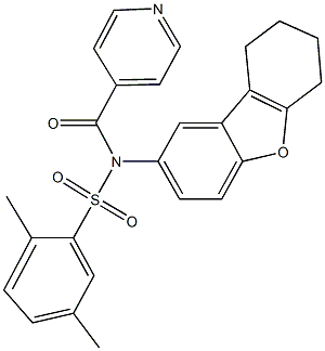 N-isonicotinoyl-2,5-dimethyl-N-(6,7,8,9-tetrahydrodibenzo[b,d]furan-2-yl)benzenesulfonamide Struktur