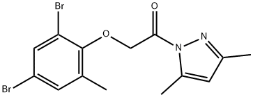 1-[(2,4-dibromo-6-methylphenoxy)acetyl]-3,5-dimethyl-1H-pyrazole Struktur