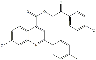 2-(4-methoxyphenyl)-2-oxoethyl 7-chloro-8-methyl-2-(4-methylphenyl)-4-quinolinecarboxylate Struktur