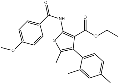 ethyl 4-(2,4-dimethylphenyl)-2-[(4-methoxybenzoyl)amino]-5-methyl-3-thiophenecarboxylate Struktur