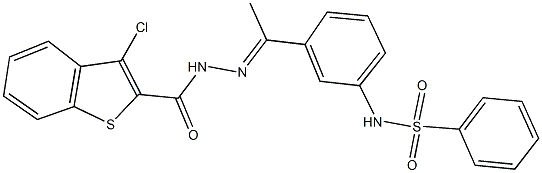 N-(3-{N-[(3-chloro-1-benzothien-2-yl)carbonyl]ethanehydrazonoyl}phenyl)benzenesulfonamide Struktur