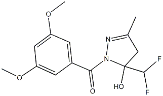 5-(difluoromethyl)-1-(3,5-dimethoxybenzoyl)-3-methyl-4,5-dihydro-1H-pyrazol-5-ol Struktur