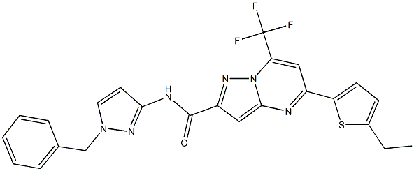 N-(1-benzyl-1H-pyrazol-3-yl)-5-(5-ethyl-2-thienyl)-7-(trifluoromethyl)pyrazolo[1,5-a]pyrimidine-2-carboxamide Struktur