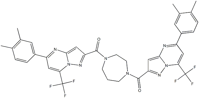 5-(3,4-dimethylphenyl)-2-[(4-{[5-(3,4-dimethylphenyl)-7-(trifluoromethyl)pyrazolo[1,5-a]pyrimidin-2-yl]carbonyl}-1,4-diazepan-1-yl)carbonyl]-7-(trifluoromethyl)pyrazolo[1,5-a]pyrimidine Struktur