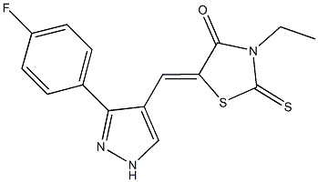 3-ethyl-5-{[3-(4-fluorophenyl)-1H-pyrazol-4-yl]methylene}-2-thioxo-1,3-thiazolidin-4-one Struktur