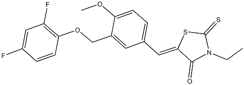 5-{3-[(2,4-difluorophenoxy)methyl]-4-methoxybenzylidene}-3-ethyl-2-thioxo-1,3-thiazolidin-4-one Struktur