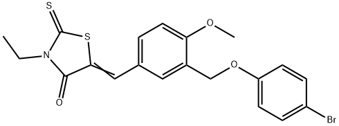 5-{3-[(4-bromophenoxy)methyl]-4-methoxybenzylidene}-3-ethyl-2-thioxo-1,3-thiazolidin-4-one Struktur