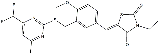 5-[3-({[4-(difluoromethyl)-6-methyl-2-pyrimidinyl]sulfanyl}methyl)-4-methoxybenzylidene]-3-ethyl-2-thioxo-1,3-thiazolidin-4-one Struktur