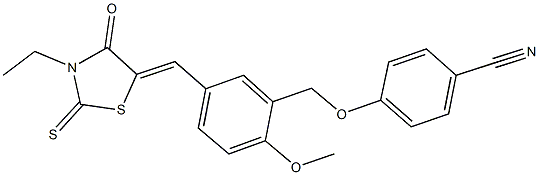 4-({5-[(3-ethyl-4-oxo-2-thioxo-1,3-thiazolidin-5-ylidene)methyl]-2-methoxybenzyl}oxy)benzonitrile Struktur