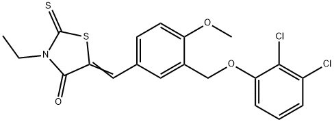 5-{3-[(2,3-dichlorophenoxy)methyl]-4-methoxybenzylidene}-3-ethyl-2-thioxo-1,3-thiazolidin-4-one Struktur