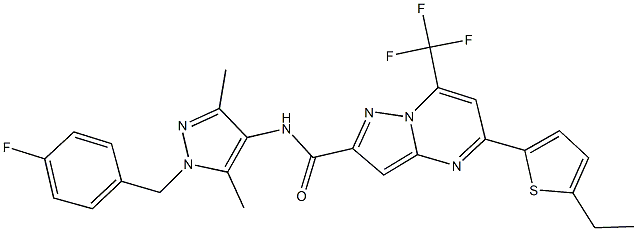 5-(5-ethyl-2-thienyl)-N-[1-(4-fluorobenzyl)-3,5-dimethyl-1H-pyrazol-4-yl]-7-(trifluoromethyl)pyrazolo[1,5-a]pyrimidine-2-carboxamide Struktur