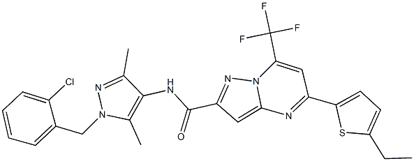 N-[1-(2-chlorobenzyl)-3,5-dimethyl-1H-pyrazol-4-yl]-5-(5-ethyl-2-thienyl)-7-(trifluoromethyl)pyrazolo[1,5-a]pyrimidine-2-carboxamide Struktur