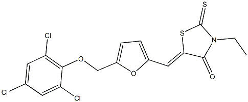 3-ethyl-2-thioxo-5-({5-[(2,4,6-trichlorophenoxy)methyl]-2-furyl}methylene)-1,3-thiazolidin-4-one Struktur