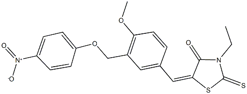 3-ethyl-5-[3-({4-nitrophenoxy}methyl)-4-methoxybenzylidene]-2-thioxo-1,3-thiazolidin-4-one Struktur