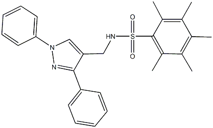 N-[(1,3-diphenyl-1H-pyrazol-4-yl)methyl]-2,3,4,5,6-pentamethylbenzenesulfonamide Struktur