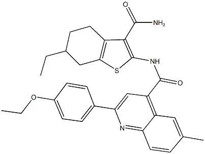 N-[3-(aminocarbonyl)-6-ethyl-4,5,6,7-tetrahydro-1-benzothien-2-yl]-2-(4-ethoxyphenyl)-6-methyl-4-quinolinecarboxamide Struktur