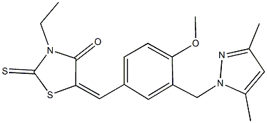 5-{3-[(3,5-dimethyl-1H-pyrazol-1-yl)methyl]-4-methoxybenzylidene}-3-ethyl-2-thioxo-1,3-thiazolidin-4-one Struktur