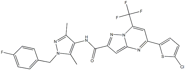 5-(5-chloro-2-thienyl)-N-[1-(4-fluorobenzyl)-3,5-dimethyl-1H-pyrazol-4-yl]-7-(trifluoromethyl)pyrazolo[1,5-a]pyrimidine-2-carboxamide Struktur