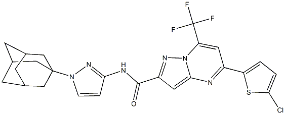 N-[1-(1-adamantyl)-1H-pyrazol-3-yl]-5-(5-chloro-2-thienyl)-7-(trifluoromethyl)pyrazolo[1,5-a]pyrimidine-2-carboxamide Struktur