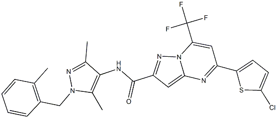 5-(5-chloro-2-thienyl)-N-[3,5-dimethyl-1-(2-methylbenzyl)-1H-pyrazol-4-yl]-7-(trifluoromethyl)pyrazolo[1,5-a]pyrimidine-2-carboxamide Struktur