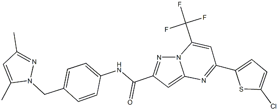 5-(5-chloro-2-thienyl)-N-{4-[(3,5-dimethyl-1H-pyrazol-1-yl)methyl]phenyl}-7-(trifluoromethyl)pyrazolo[1,5-a]pyrimidine-2-carboxamide Struktur