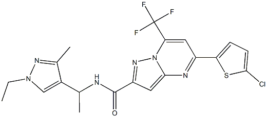 5-(5-chloro-2-thienyl)-N-[1-(1-ethyl-3-methyl-1H-pyrazol-4-yl)ethyl]-7-(trifluoromethyl)pyrazolo[1,5-a]pyrimidine-2-carboxamide Struktur