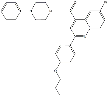 4-{6-bromo-4-[(4-phenyl-1-piperazinyl)carbonyl]-2-quinolinyl}phenyl propyl ether Struktur