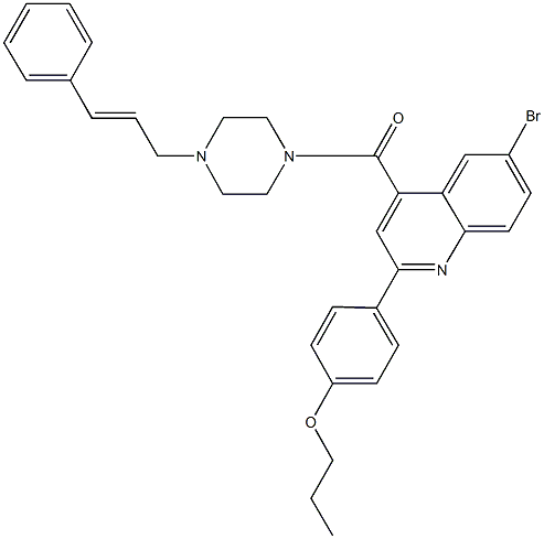 4-{6-bromo-4-[(4-cinnamyl-1-piperazinyl)carbonyl]-2-quinolinyl}phenyl propyl ether Struktur