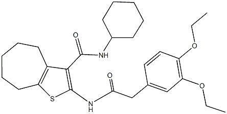 N-cyclohexyl-2-{[(3,4-diethoxyphenyl)acetyl]amino}-5,6,7,8-tetrahydro-4H-cyclohepta[b]thiophene-3-carboxamide Struktur