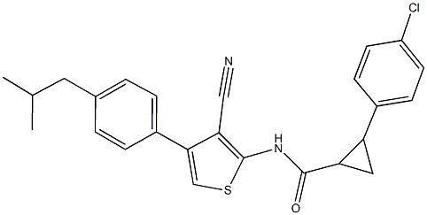 2-(4-chlorophenyl)-N-[3-cyano-4-(4-isobutylphenyl)-2-thienyl]cyclopropanecarboxamide Struktur