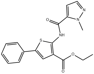 ethyl 2-{[(1-methyl-1H-pyrazol-5-yl)carbonyl]amino}-5-phenyl-3-thiophenecarboxylate Struktur