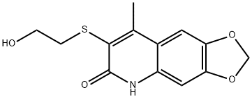 7-[(2-hydroxyethyl)sulfanyl]-8-methyl[1,3]dioxolo[4,5-g]quinolin-6(5H)-one Struktur