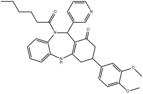 3-(3,4-dimethoxyphenyl)-10-hexanoyl-11-(3-pyridinyl)-2,3,4,5,10,11-hexahydro-1H-dibenzo[b,e][1,4]diazepin-1-one Struktur