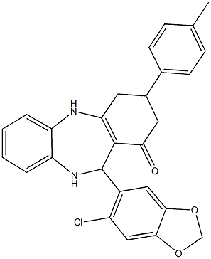 11-(6-chloro-1,3-benzodioxol-5-yl)-3-(4-methylphenyl)-2,3,4,5,10,11-hexahydro-1H-dibenzo[b,e][1,4]diazepin-1-one Struktur