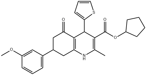 cyclopentyl 7-(3-methoxyphenyl)-2-methyl-5-oxo-4-(2-thienyl)-1,4,5,6,7,8-hexahydro-3-quinolinecarboxylate Struktur