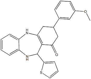 3-(3-methoxyphenyl)-11-(2-thienyl)-2,3,4,5,10,11-hexahydro-1H-dibenzo[b,e][1,4]diazepin-1-one Struktur