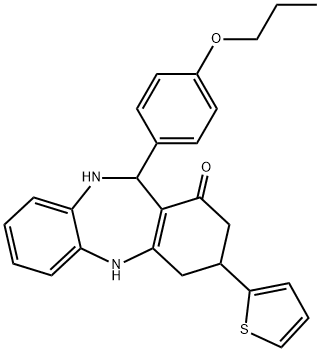 11-(4-propoxyphenyl)-3-(2-thienyl)-2,3,4,5,10,11-hexahydro-1H-dibenzo[b,e][1,4]diazepin-1-one Struktur