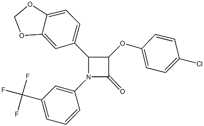 4-(1,3-benzodioxol-5-yl)-3-(4-chlorophenoxy)-1-[3-(trifluoromethyl)phenyl]-2-azetidinone Struktur