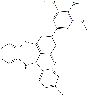 11-(4-chlorophenyl)-3-(3,4,5-trimethoxyphenyl)-2,3,4,5,10,11-hexahydro-1H-dibenzo[b,e][1,4]diazepin-1-one Struktur