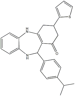 11-(4-isopropylphenyl)-3-(2-thienyl)-2,3,4,5,10,11-hexahydro-1H-dibenzo[b,e][1,4]diazepin-1-one Struktur