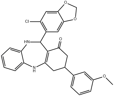 11-(6-chloro-1,3-benzodioxol-5-yl)-3-(3-methoxyphenyl)-2,3,4,5,10,11-hexahydro-1H-dibenzo[b,e][1,4]diazepin-1-one Struktur