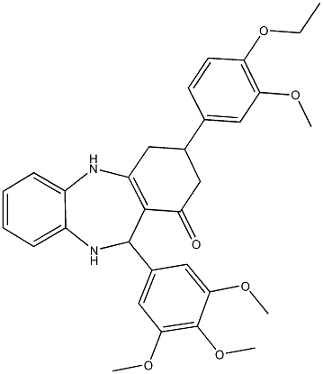 3-(4-ethoxy-3-methoxyphenyl)-11-(3,4,5-trimethoxyphenyl)-2,3,4,5,10,11-hexahydro-1H-dibenzo[b,e][1,4]diazepin-1-one Struktur