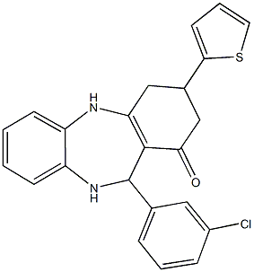 11-(3-chlorophenyl)-3-(2-thienyl)-2,3,4,5,10,11-hexahydro-1H-dibenzo[b,e][1,4]diazepin-1-one Struktur