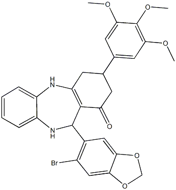 11-(6-bromo-1,3-benzodioxol-5-yl)-3-(3,4,5-trimethoxyphenyl)-2,3,4,5,10,11-hexahydro-1H-dibenzo[b,e][1,4]diazepin-1-one Struktur