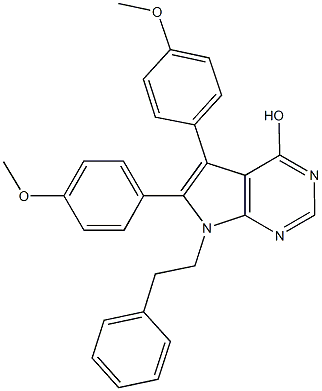 5,6-bis(4-methoxyphenyl)-7-(2-phenylethyl)-7H-pyrrolo[2,3-d]pyrimidin-4-ol Struktur