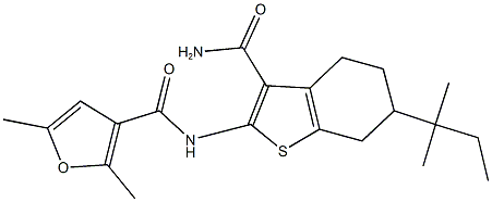 N-[3-(aminocarbonyl)-6-tert-pentyl-4,5,6,7-tetrahydro-1-benzothien-2-yl]-2,5-dimethyl-3-furamide Struktur