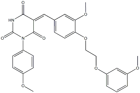 5-{3-methoxy-4-[2-(3-methoxyphenoxy)ethoxy]benzylidene}-1-(4-methoxyphenyl)-2,4,6(1H,3H,5H)-pyrimidinetrione Struktur