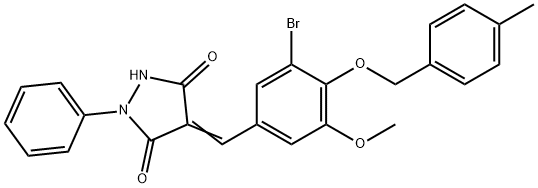 4-{3-bromo-5-methoxy-4-[(4-methylbenzyl)oxy]benzylidene}-1-phenyl-3,5-pyrazolidinedione Struktur